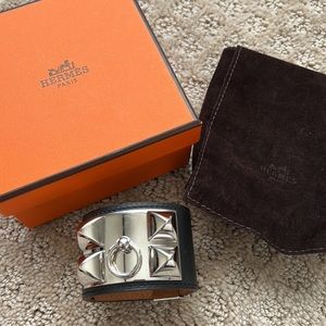 HERMES CDC Collier de Chien Bracelet Noir Palladium